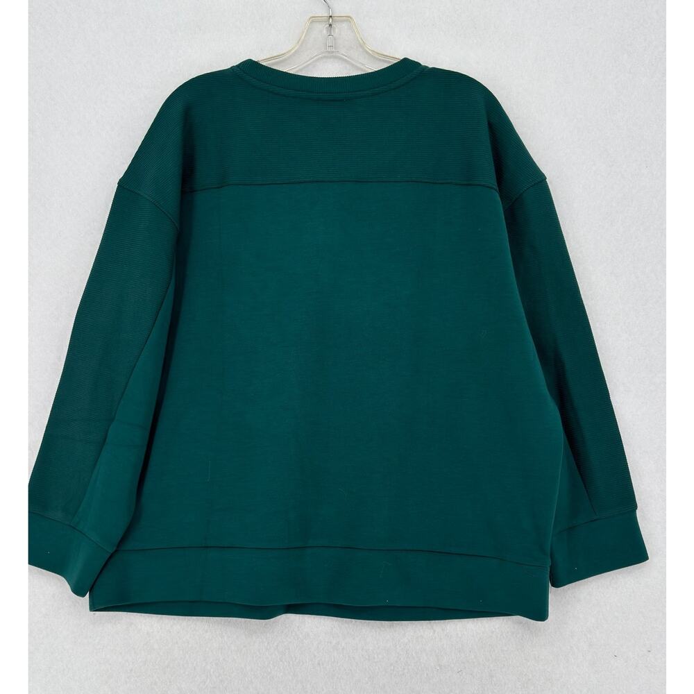 T by Talbots Teal Green Modal Blend Ribbed Pocket Crew Neck Sweatshirt Sz 1X NEW - Picture 2 of 4